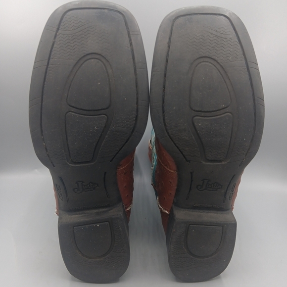 Justin 5527 Ostrich Quill Women's 4 D Boots Exotic Cowboy Western Teal Brown - Picture 9 of 12